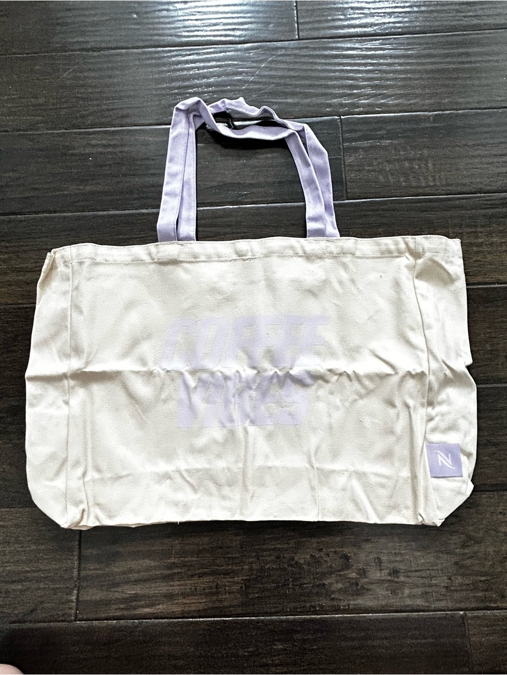 Nespresso Coffee Vibes Canvas Tote Bag - Lavender Cream Handles Limited Edition